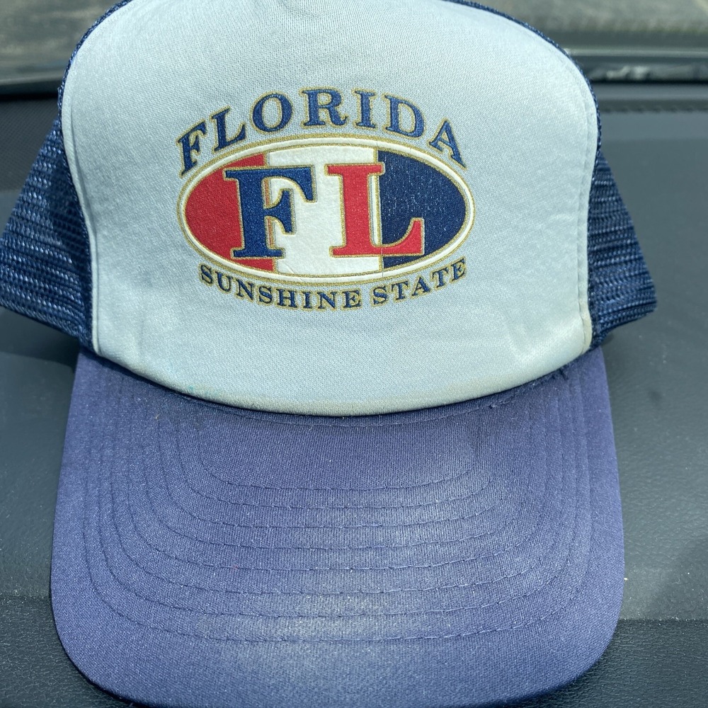 Vintage Florida Sunshine State Trucker Hat Cap Snapback Foam Mesh Travel Blue